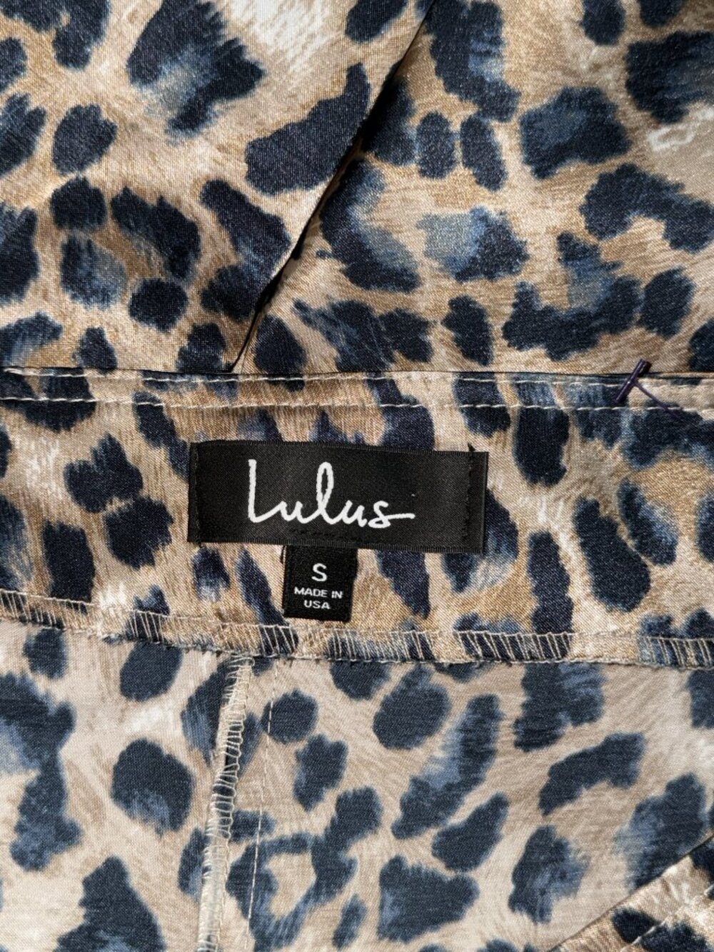 Lulus Blue Tan Gray Leopard Print Satin Midi Skirt Size Small Animal Pattern - Picture 3 of 7